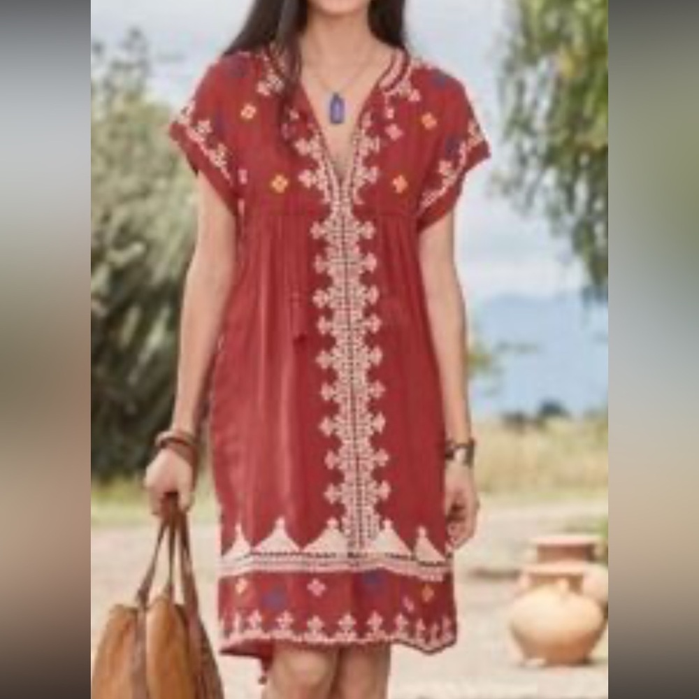 Sundance Embroidered Boho Mini Dress Rust Brown Petite Small PS - Picture 8 of 8